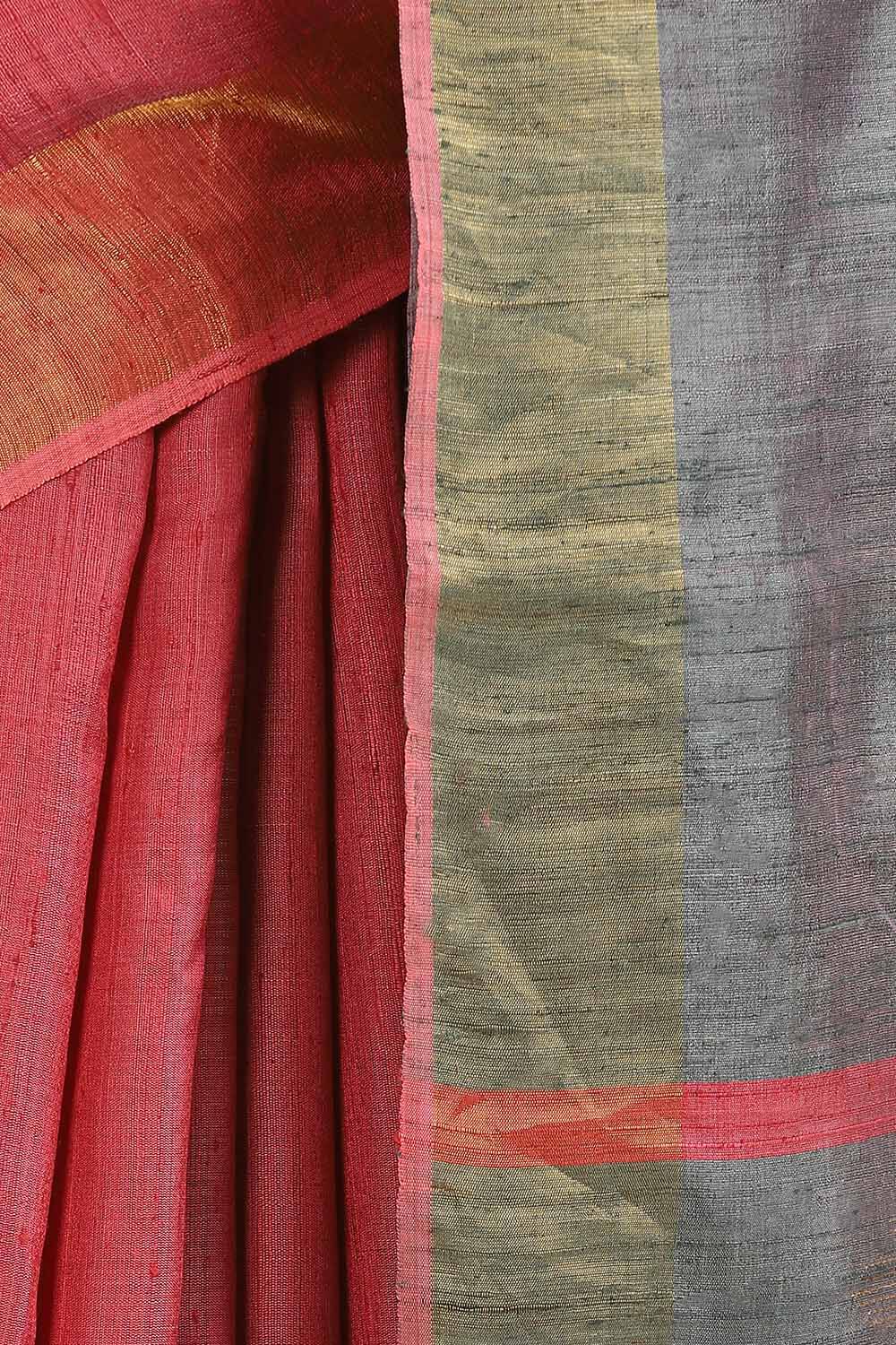 Dark Red Pure Khadi Silk Bhagalpur Saree image number null
