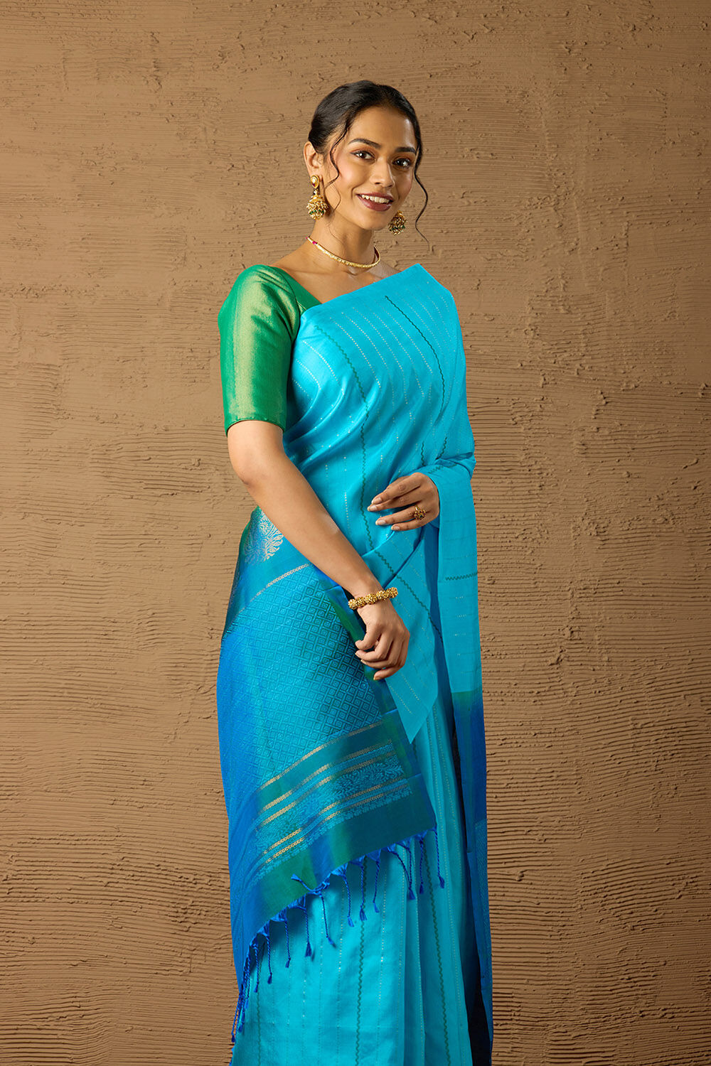 Blue Woven Pure Soft Silk Saree image number null