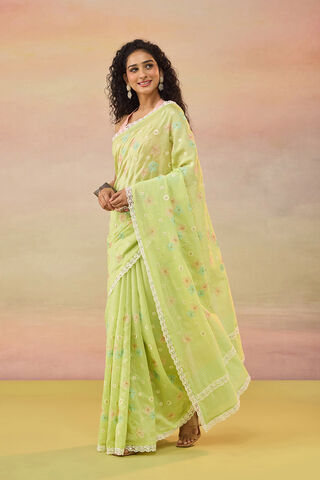 Light Green Bengal Pure Silk Cotton Embroidered Saree thumbnail image number null
