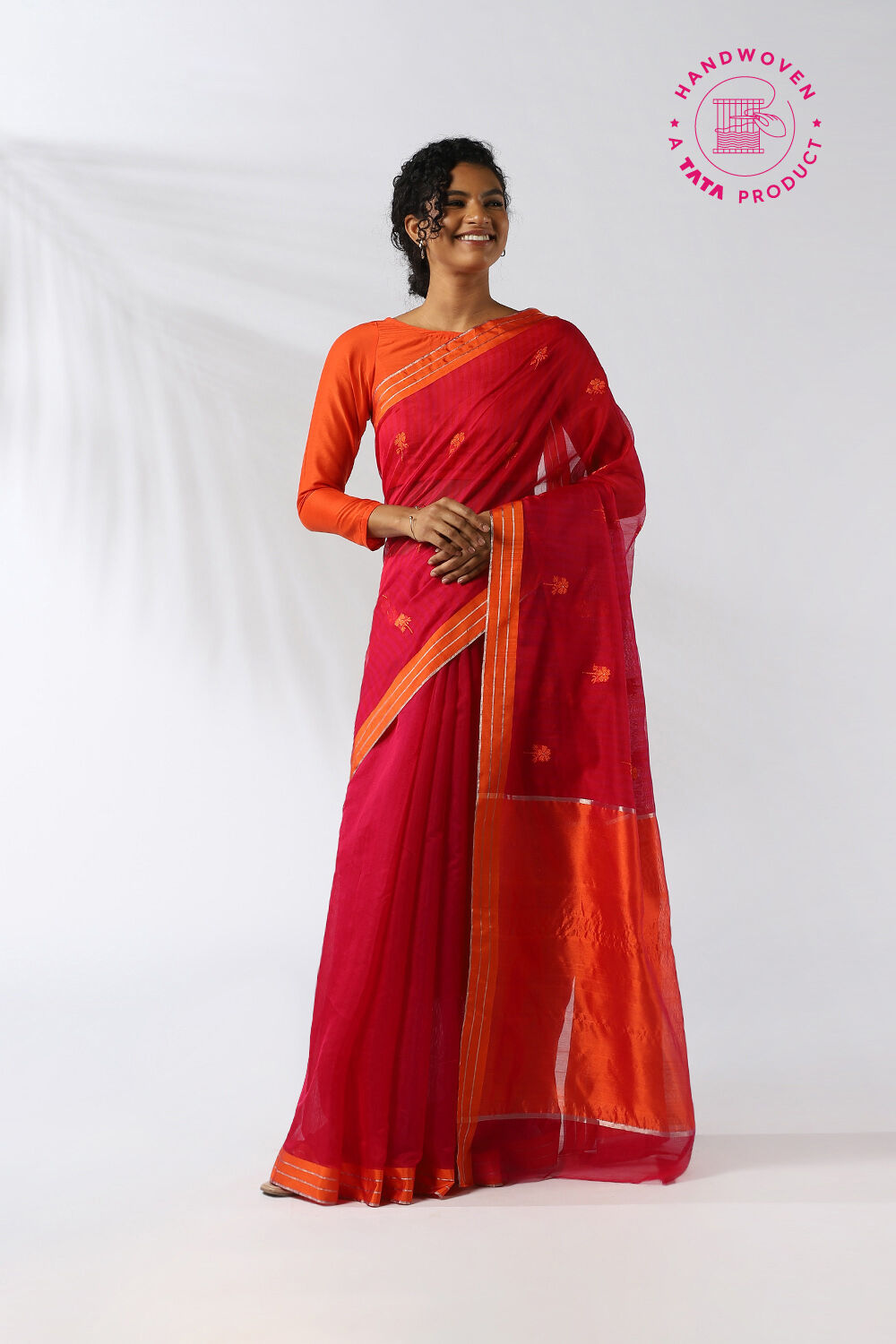 Red Pure Silk Cotton Chanderi Saree image number null