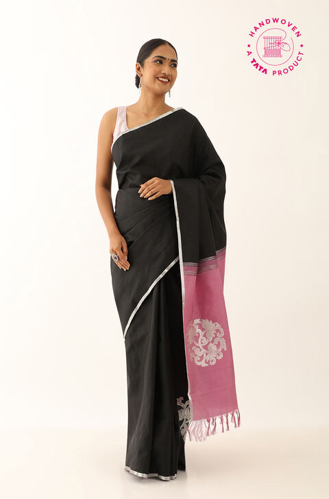 Black Pure Silk Woven kanjivaram Saree