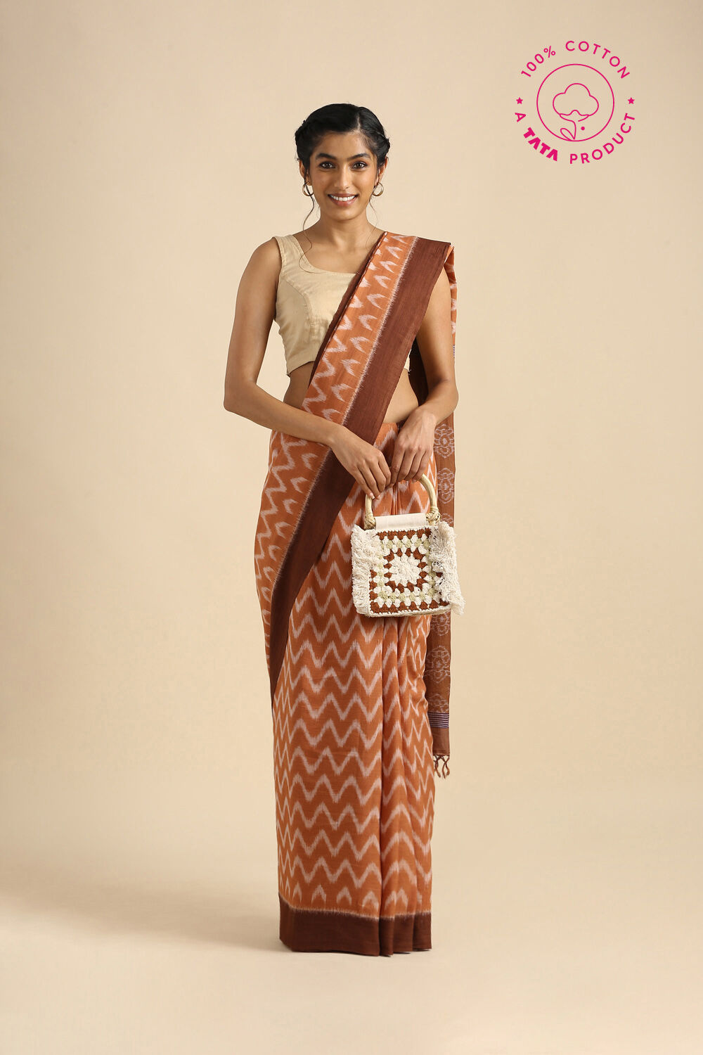 Light Brown Pure Cotton Odissa Ikat Saree image number null
