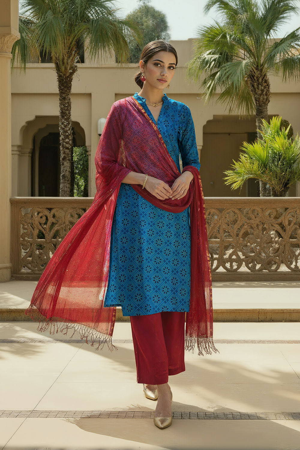 Blue Pure Cotton Screen Printed Kurta Set image number null