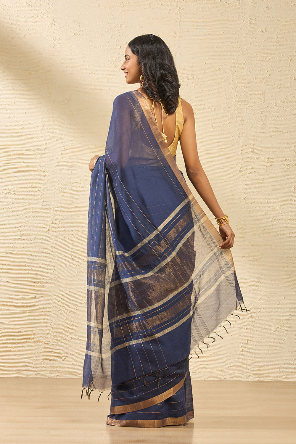 Dark Blue Bhagalpur Woven Silk Viscose Saree image number null