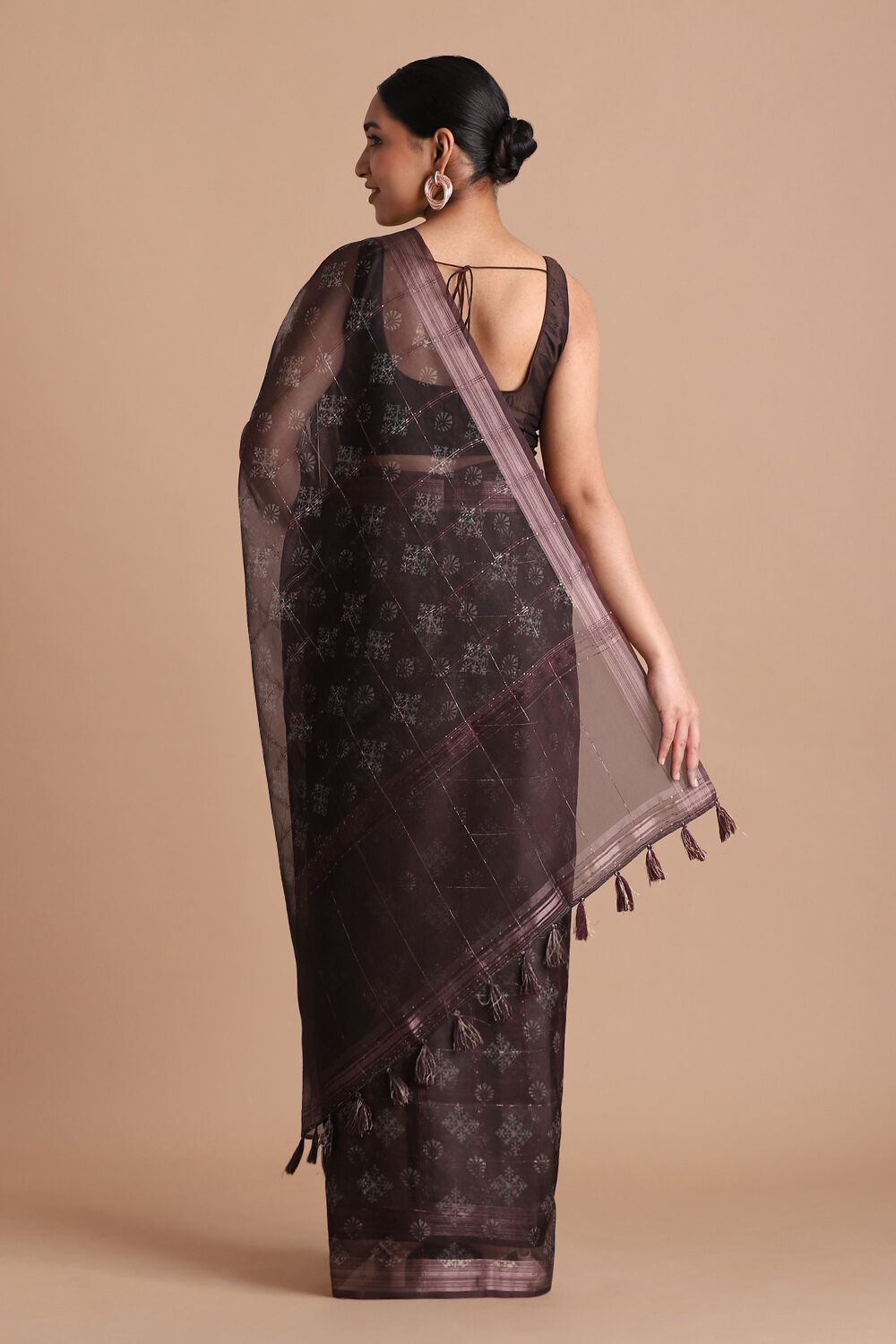 Brown Pure Embroidered Saree image number null