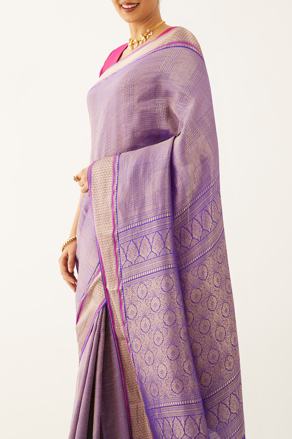Violet Pure Silk Crepe Woven Saree image number null