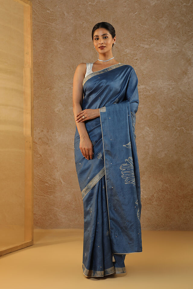 Blue Pure Tussar Silk Batik Saree