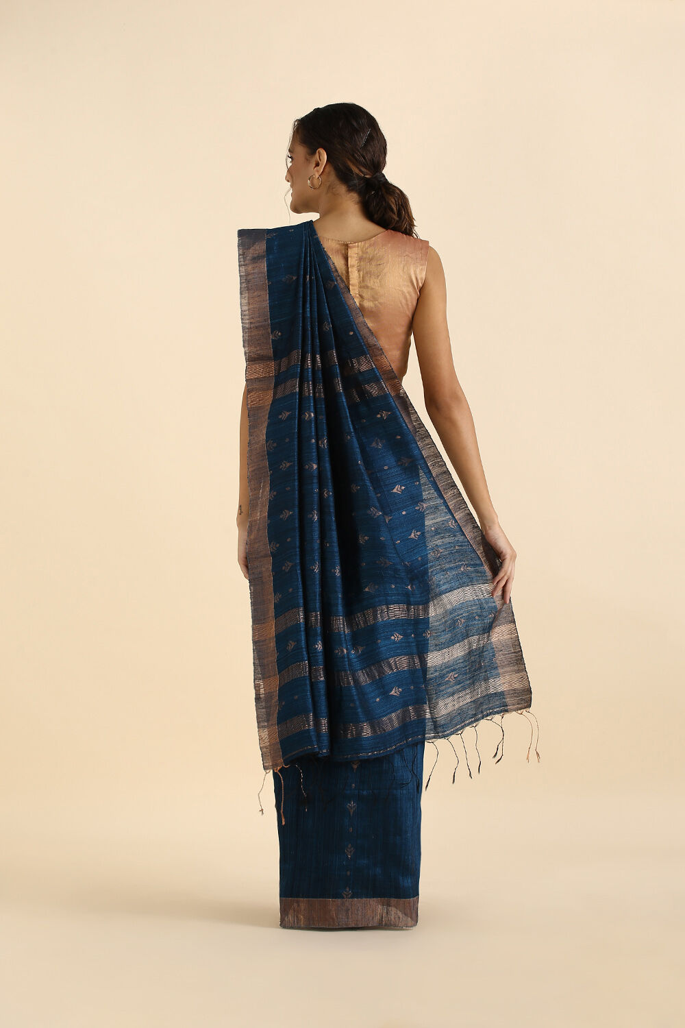 Dark Blue Pure Silk Vanya Jamdani Saree image number null
