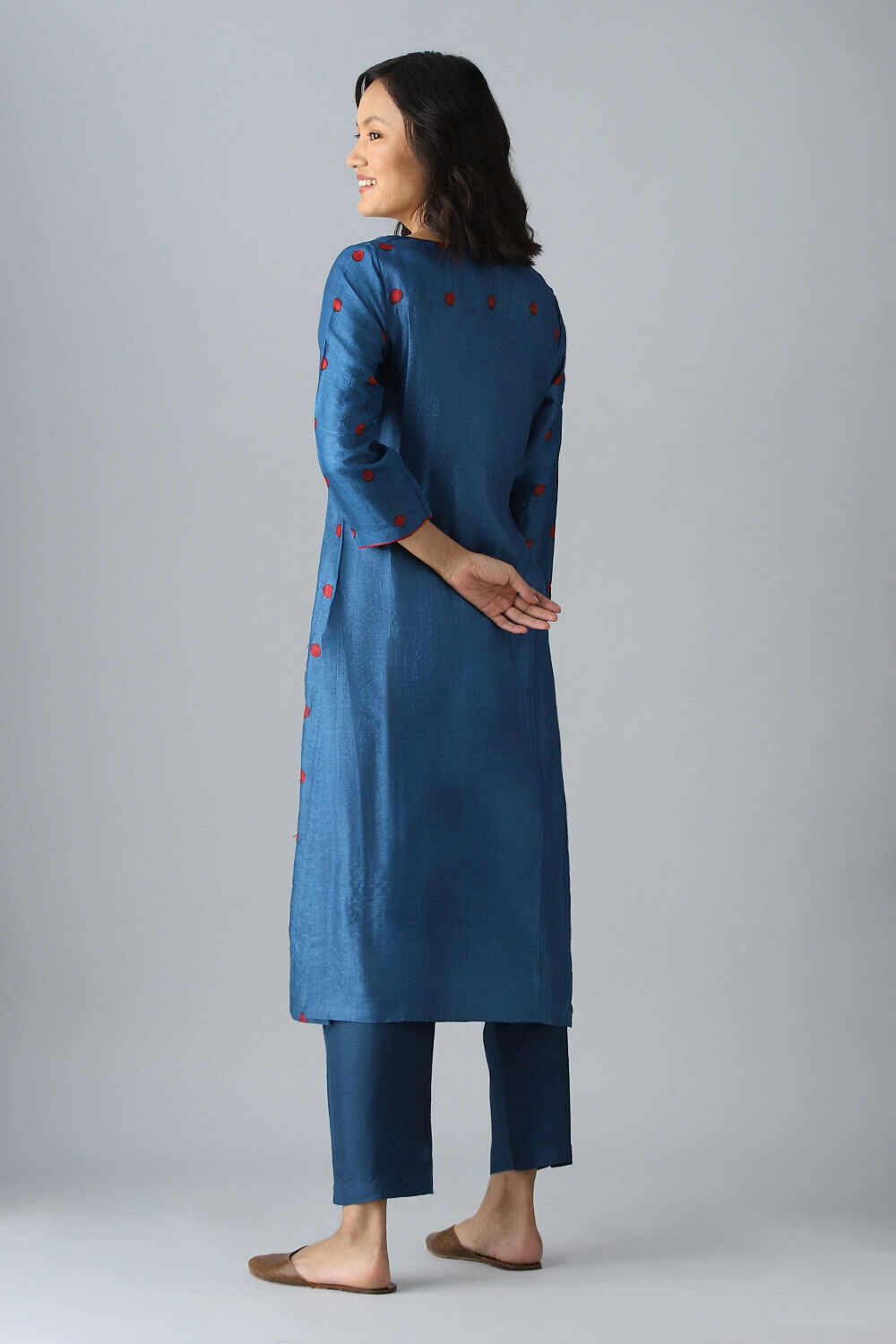 Blue Tussar Block Printed Kurta Set image number null