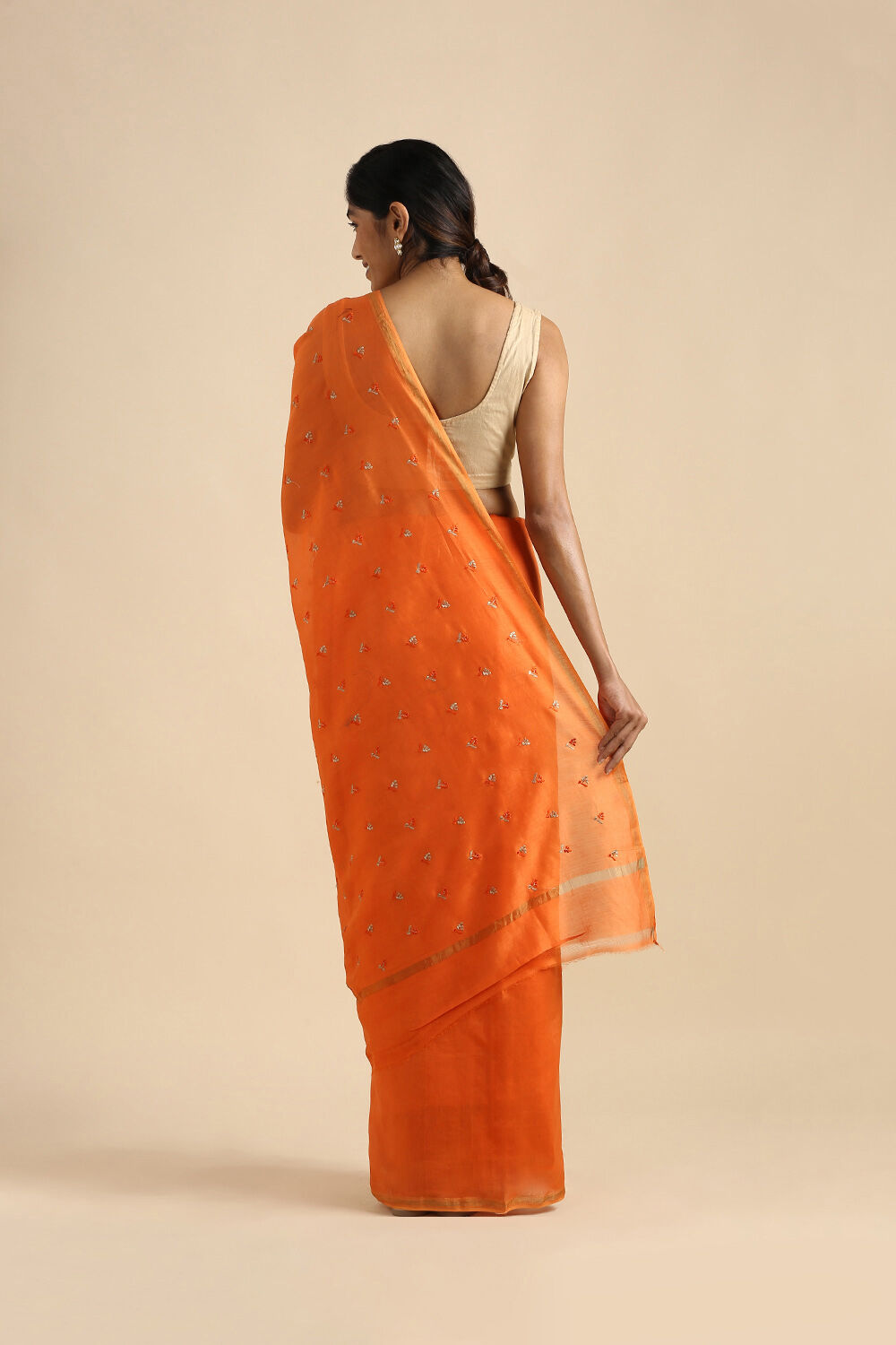 Orange Pure Silk Cotton Embroidered Saree image number null