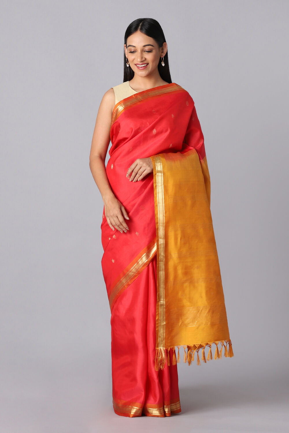 Red Pure Silk Kanjivaram inspired Saree image number null