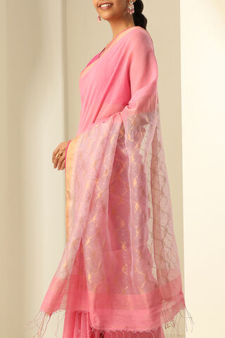 Pink Pure Silk Cotton Woven Bengali Saree thumbnail image number null