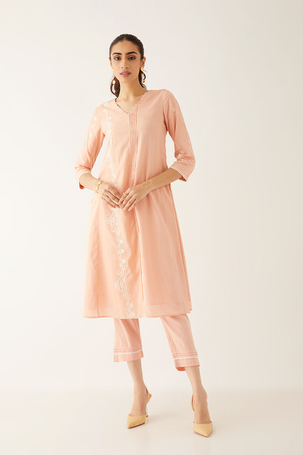 Light Pink Viscose Applique Kurta Set image number null