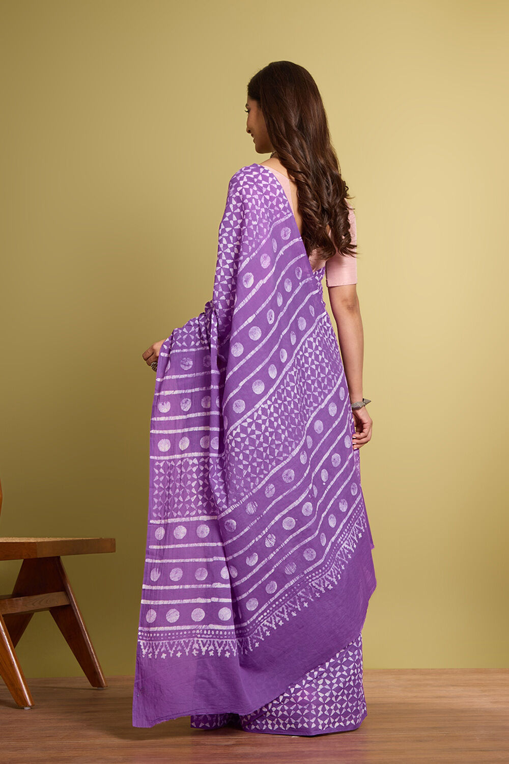 Violet Pure Cotton Batik Saree image number null