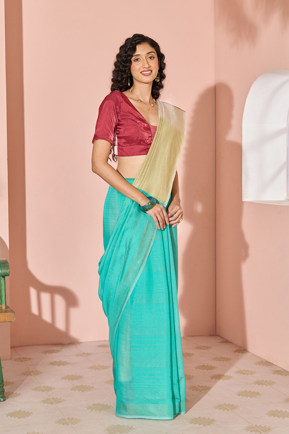 Light Green Woven Silk Viscose Bhagalpur Saree image number null