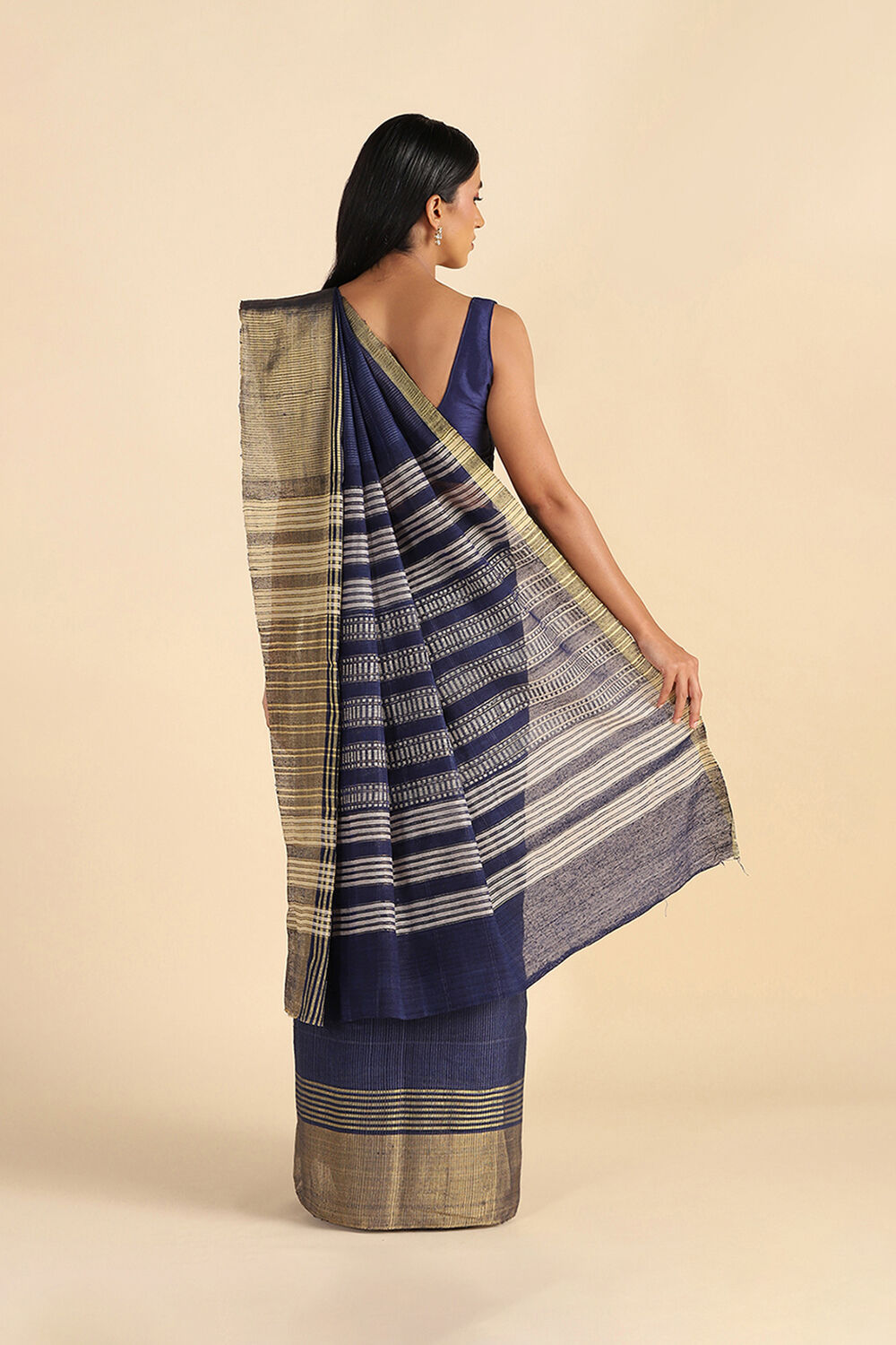 Dark Blue Handwoven Woven Silk Tussar Saree image number null