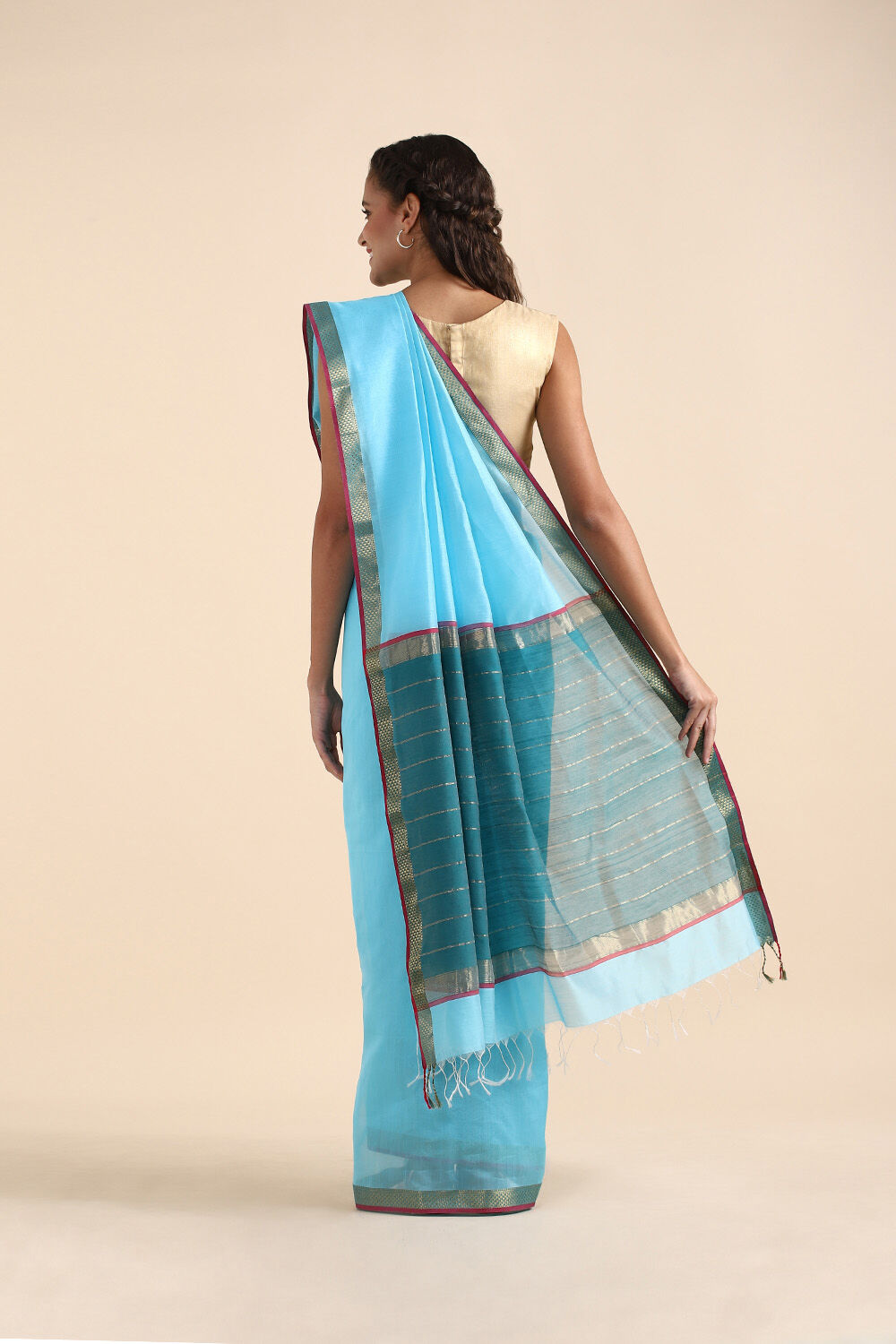 Light Blue Pure Silk Cotton Maheswari Saree image number null