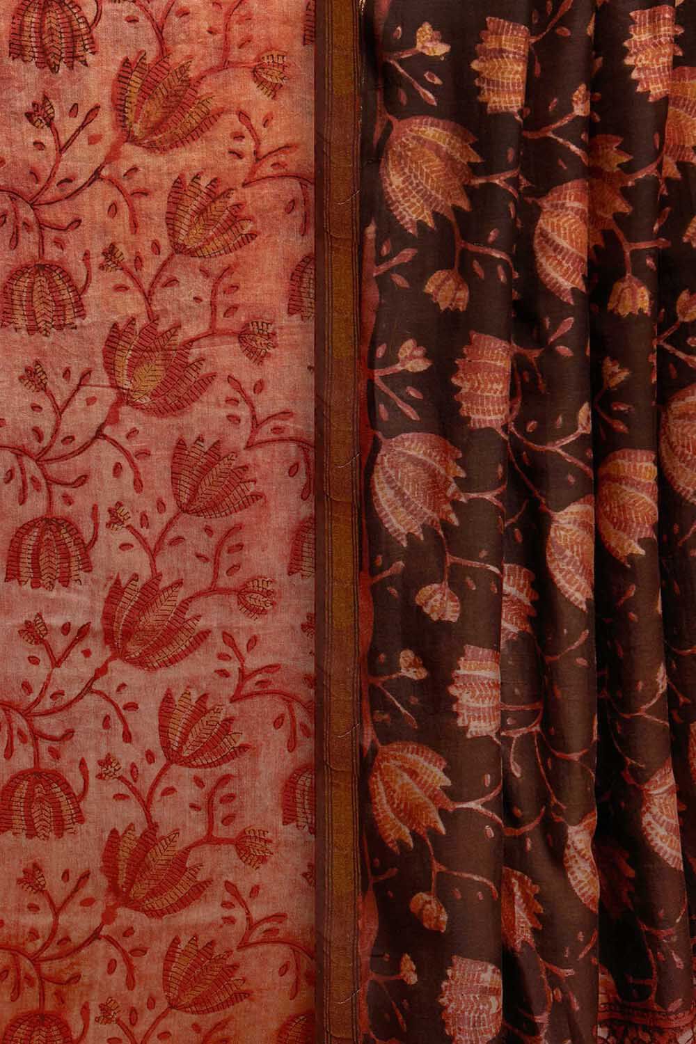 Red Block Printed Pure Silk Cotton Unstitched Suit Set image number null