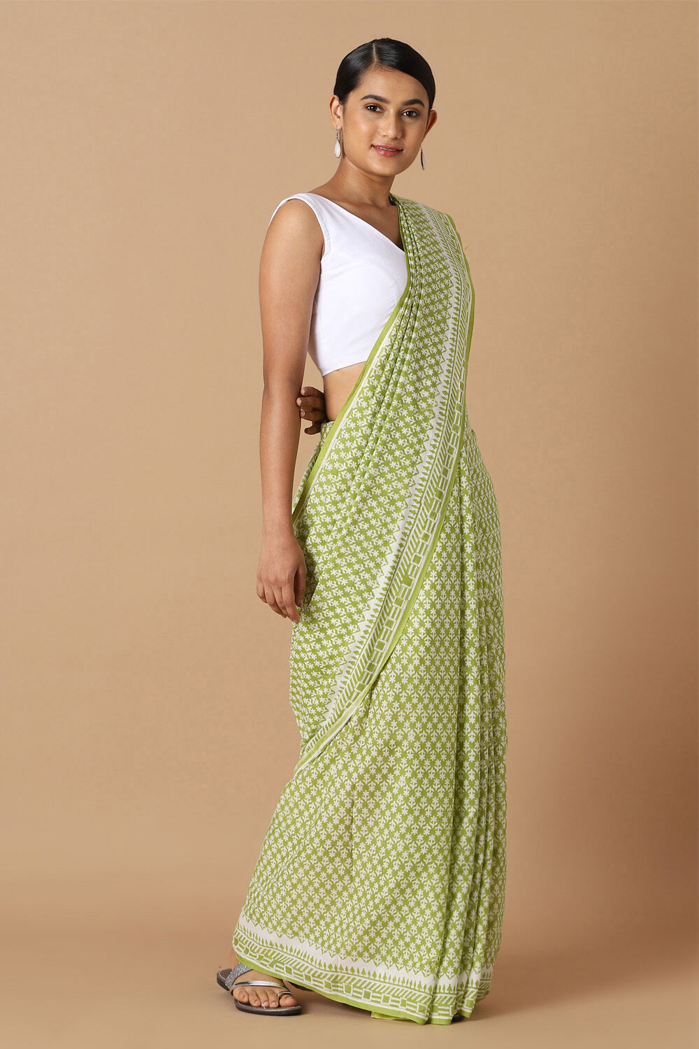 Light Green Pure Cotton Sanganeri Printed Saree image number null