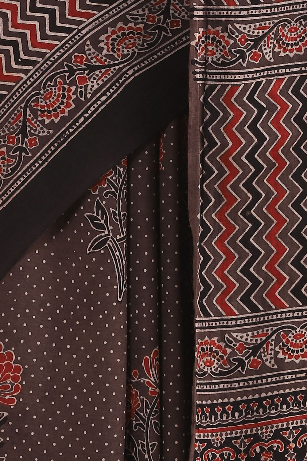 Brown Pure Cotton Ajrakh Printed Saree image number null