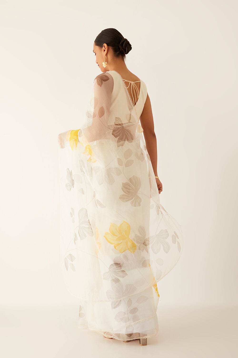 Off White Pure Organza Painted Saree image number null