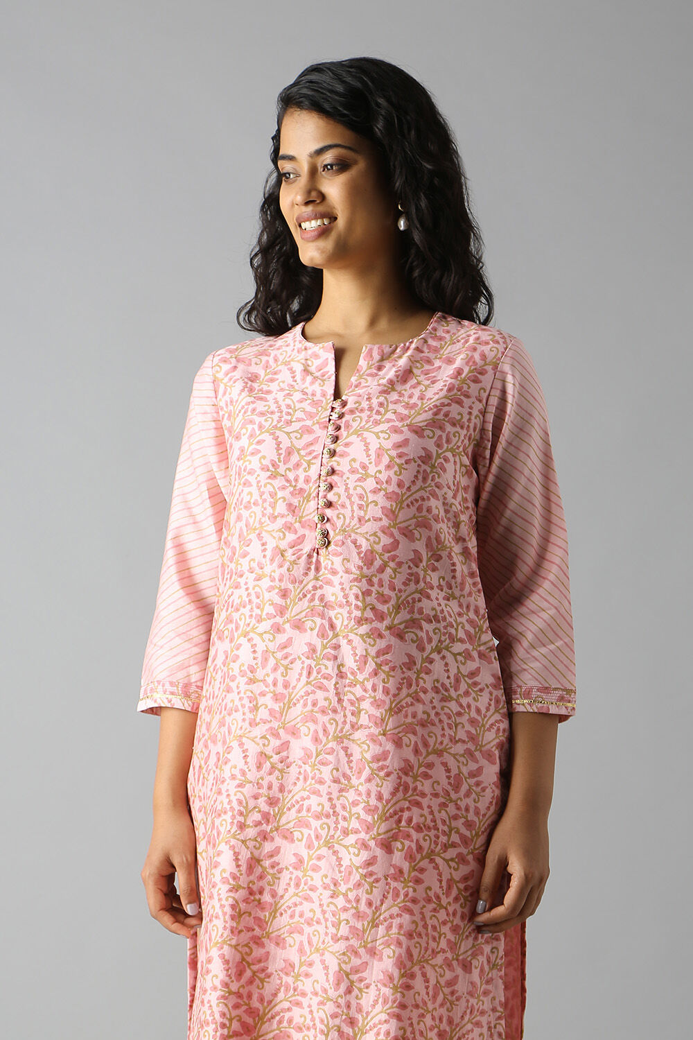 Pink Block Printed Kurta image number null