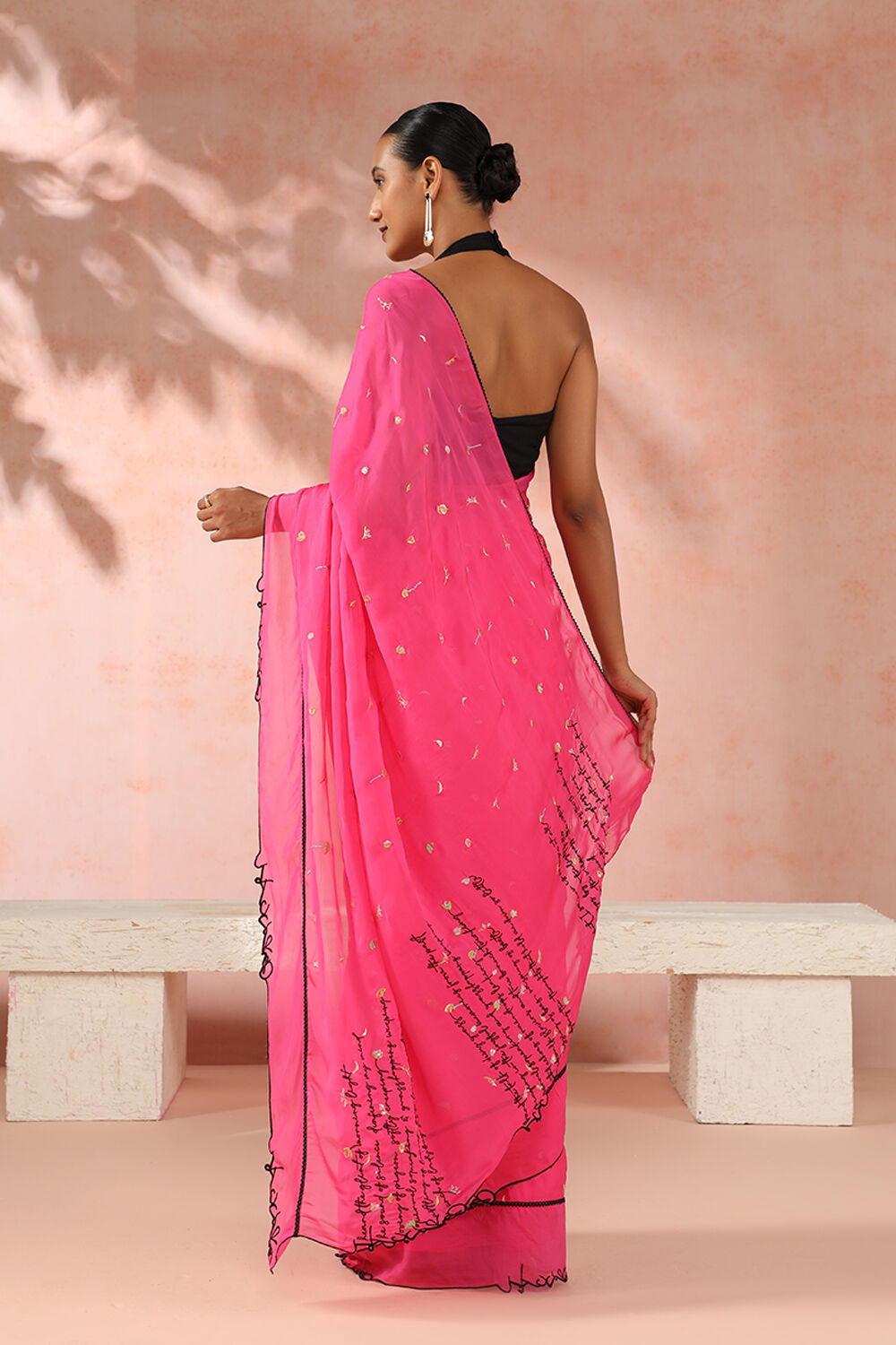 Pink Contemporary Viscose Organza Embroidery Saree image number null