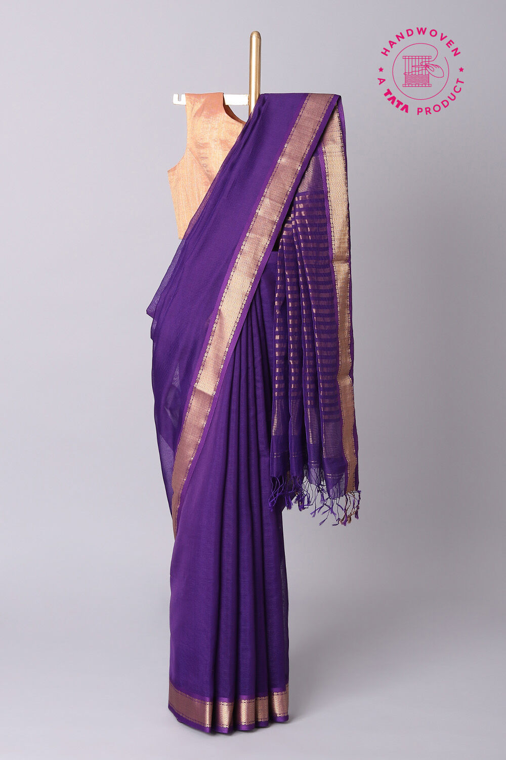 Violet Pure Silk Cotton Maheswari Saree image number null