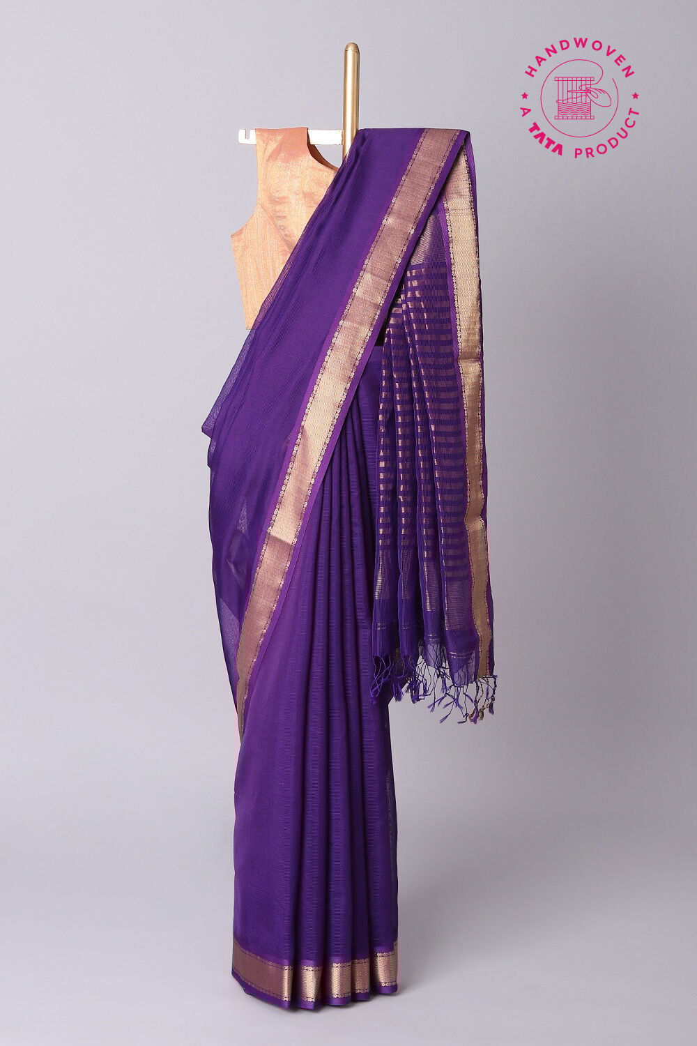 Violet Pure Silk Cotton Maheswari Saree image number null
