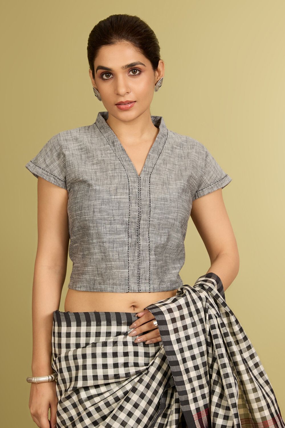 Grey Pure Cotton Woven Blouse image number null