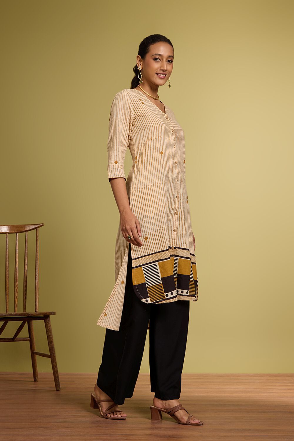Beige Bagru Block Printed Pure Cotton Kurta image number null