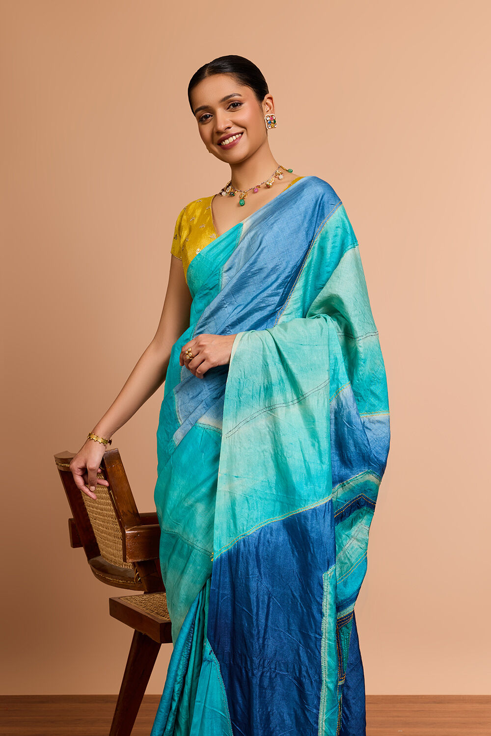 Light Green Bengal Pure Tussar Silk Hand Painted Kantha Saree image number null
