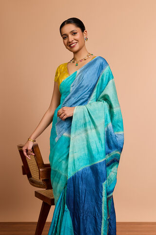 Light Green Bengal Pure Tussar Silk Hand Painted Kantha Saree image number