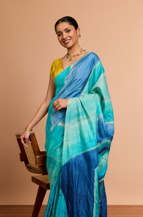 Light Green Bengal Pure Tussar Silk Hand Painted Kantha Saree