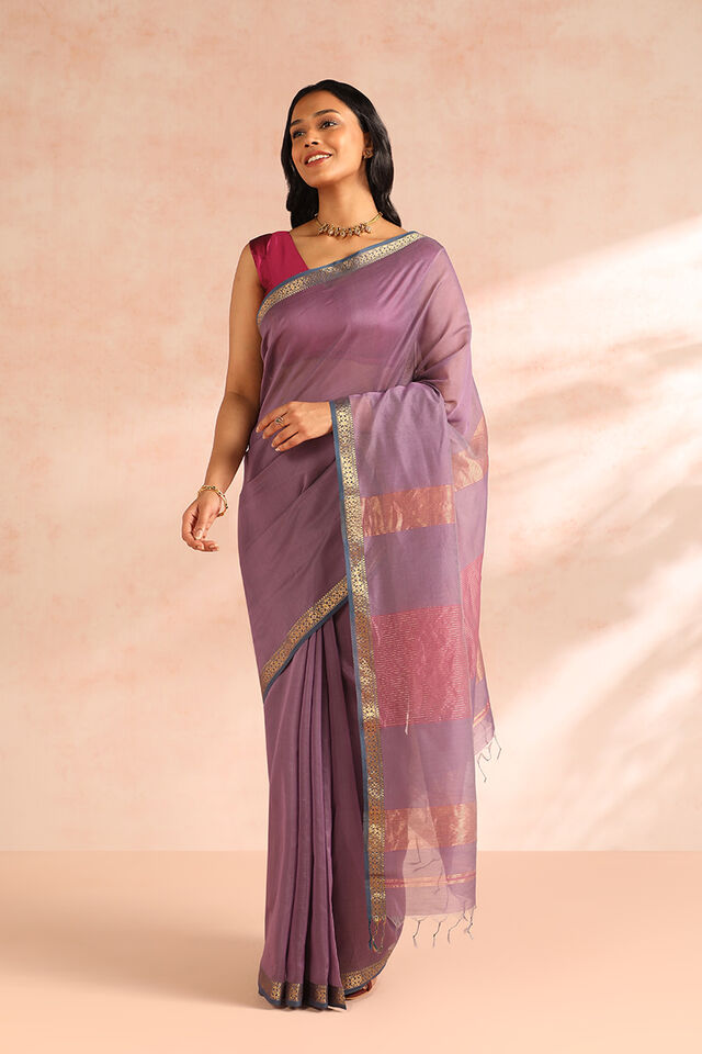 Purple Woven Pure Silk Cotton Maheshwari Saree