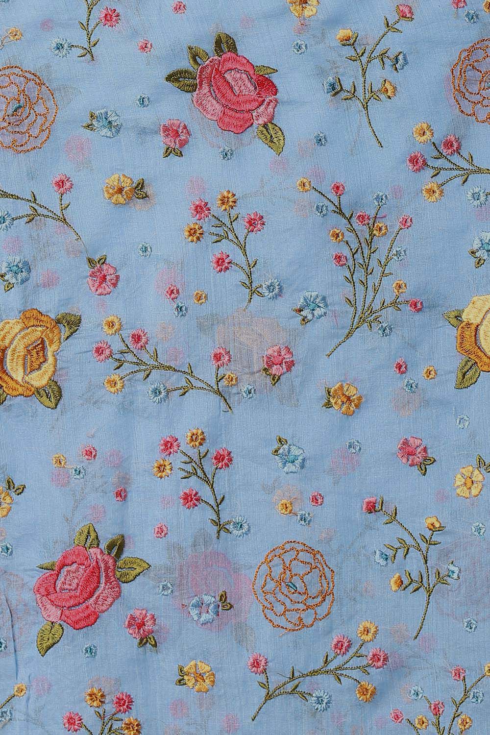 Blue Pure Silk Cotton Embroidered Saree image number null