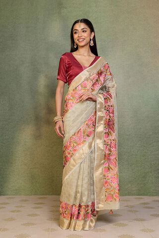 Grey Embroidered Viscose Tissue Saree thumbnail image number null