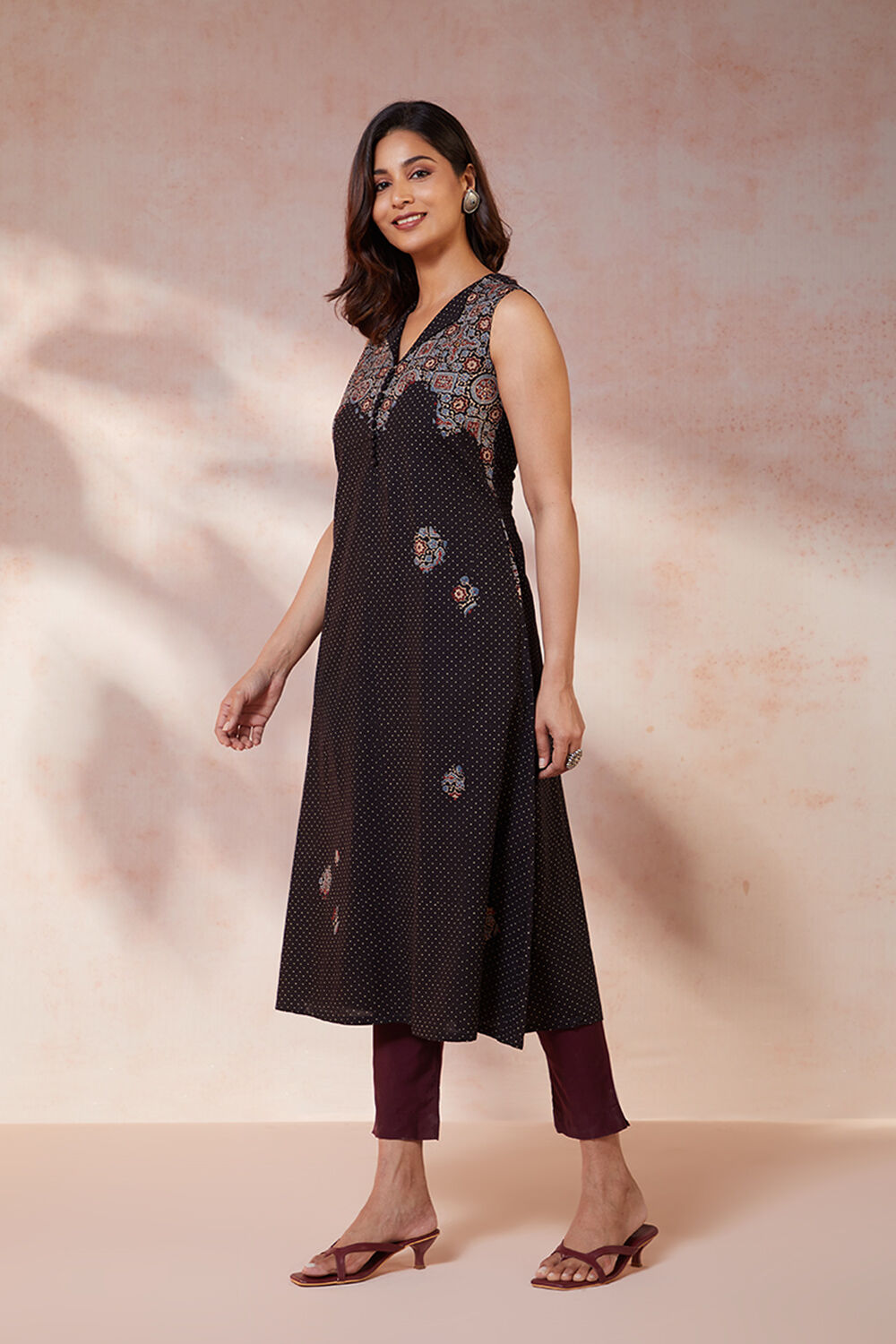 Black Pure Cotton Ajrakh Bandhani Kurta image number null
