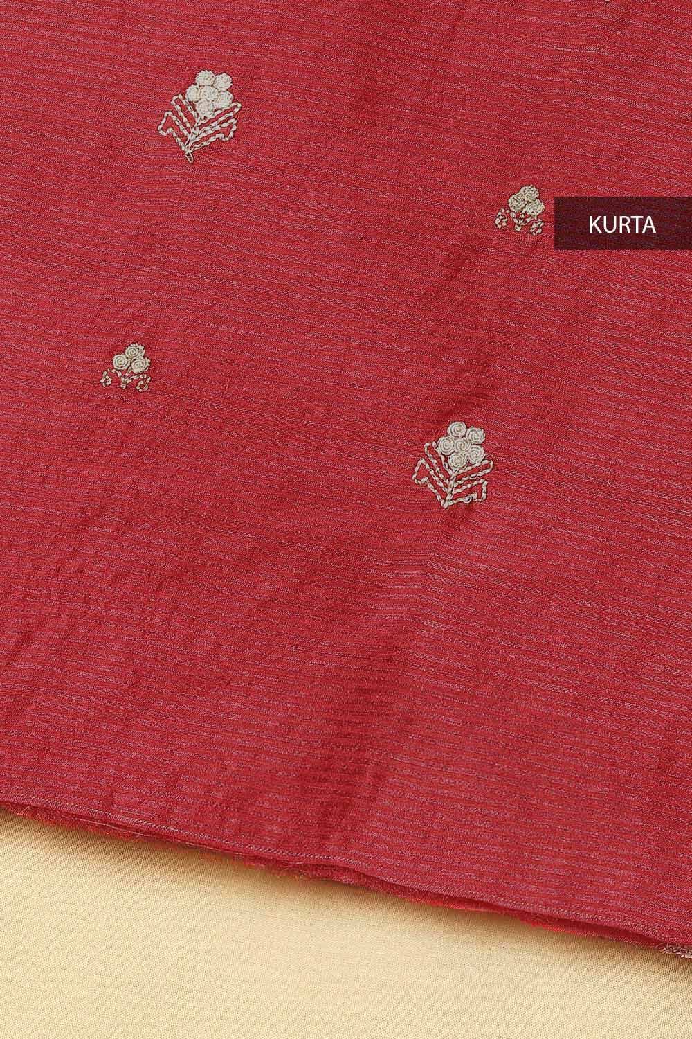 Red Silk Embroidered Unstitched Suit Set image number null