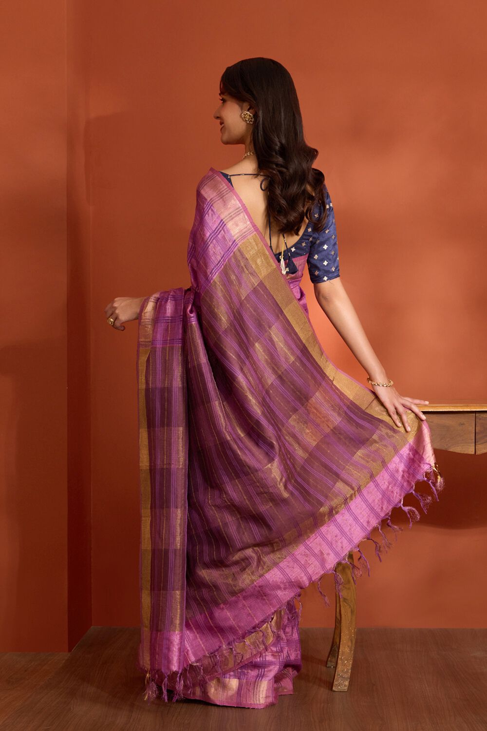Purple Pure Tussar Silk Bhagalpur Woven Saree image number null