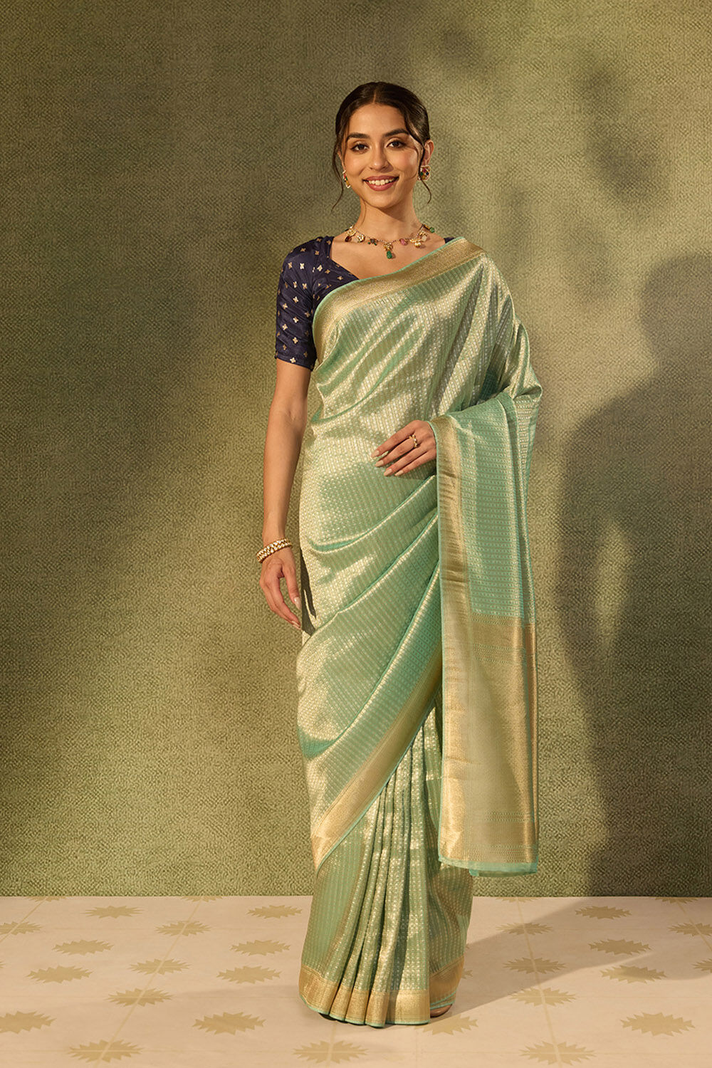 Light Blue Viscose Tissue Woven Saree image number null