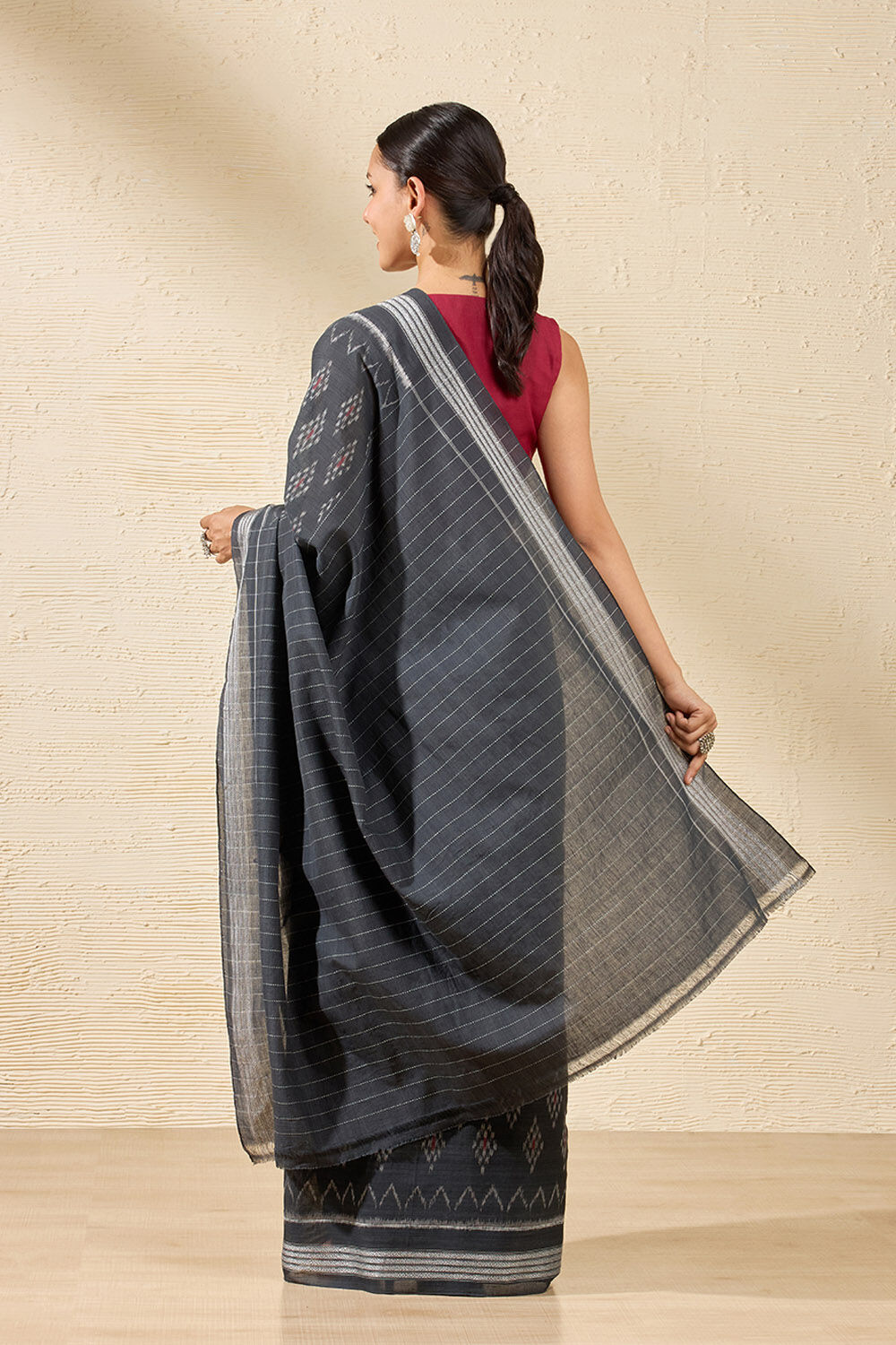 Black Odisha Pure Cotton Ikat Saree image number null