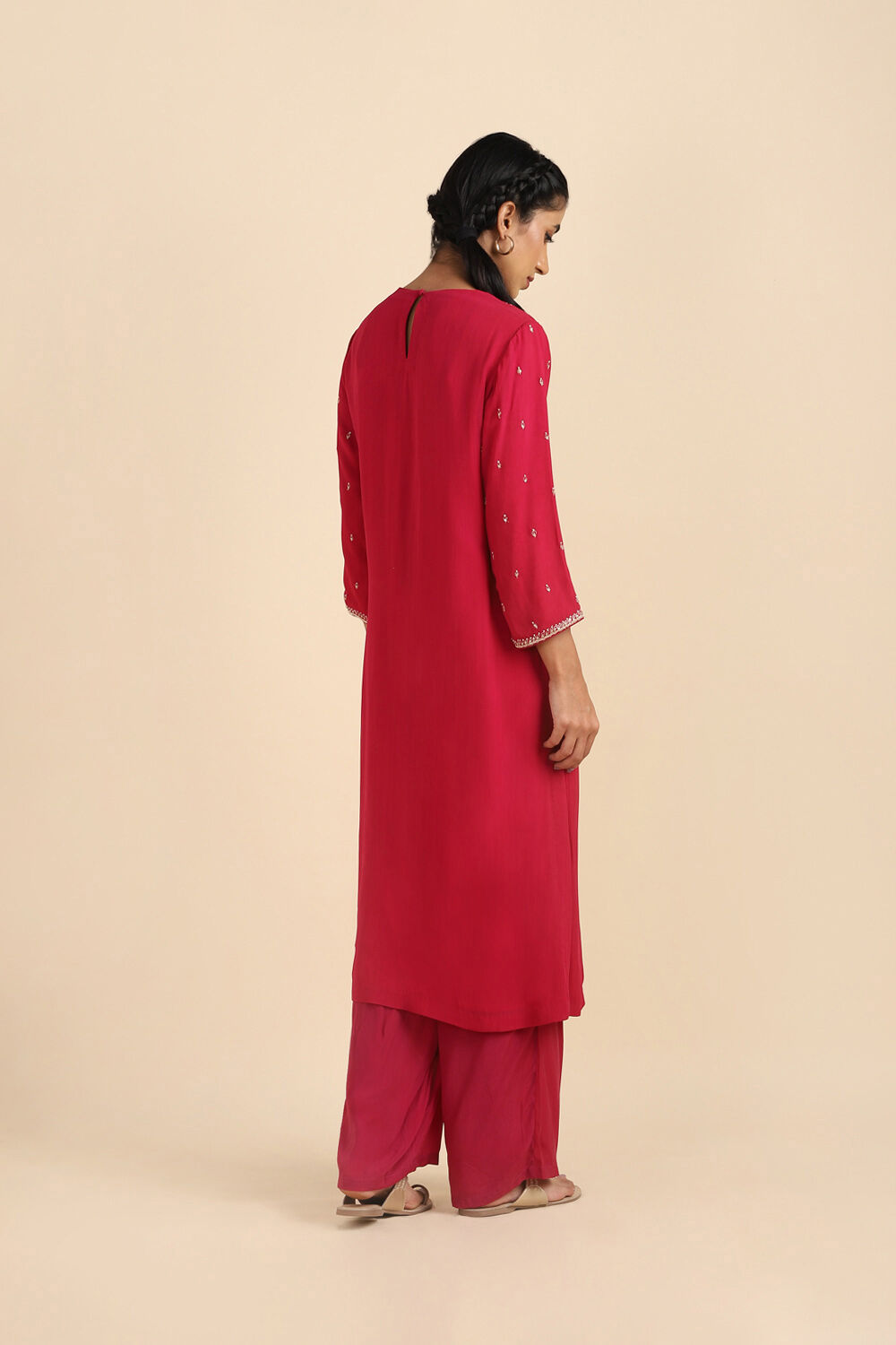 Dark Pink Viscose Embroidered Kurta Set image number null