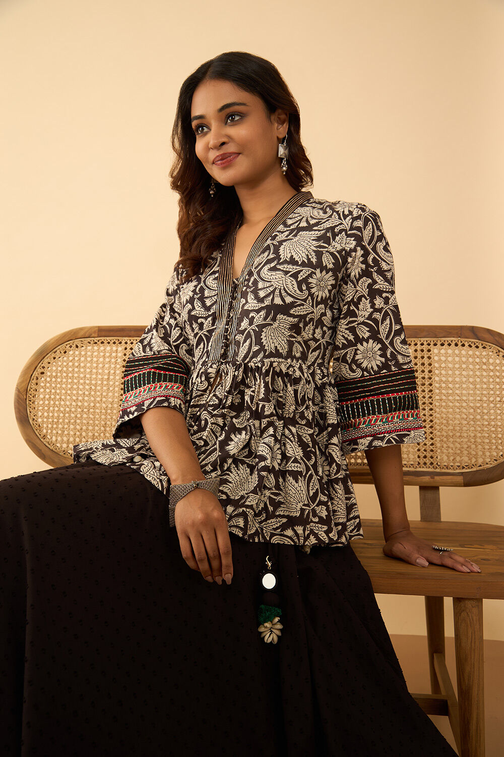 Black Embroidered Rajasthan Pure Cotton Lehenga image number null