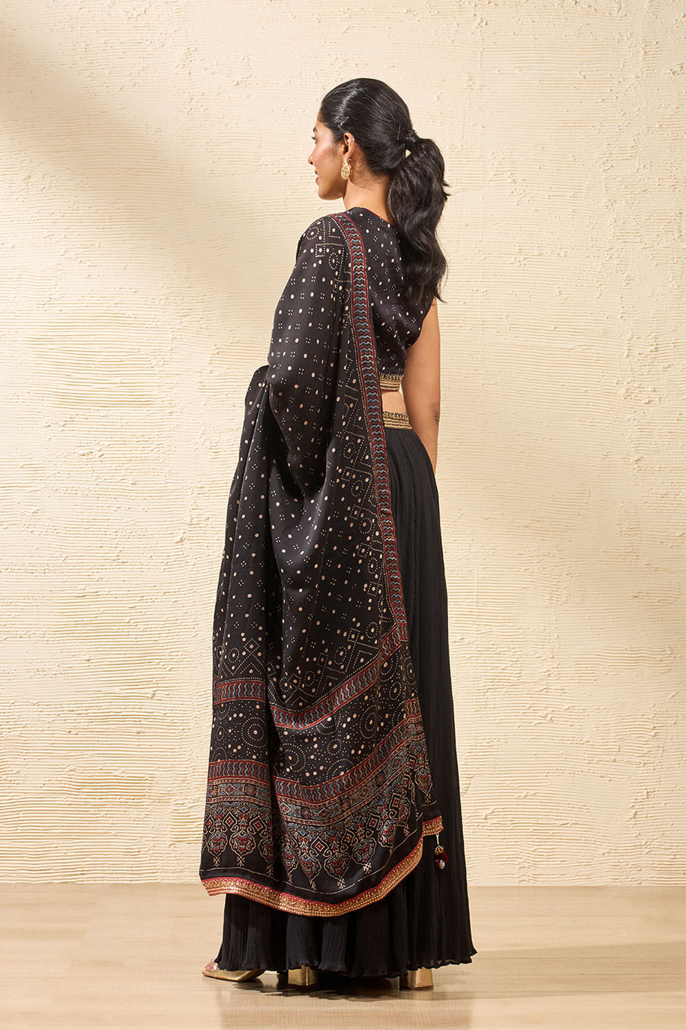 Black Viscose Ajrakh Lehenga image number null