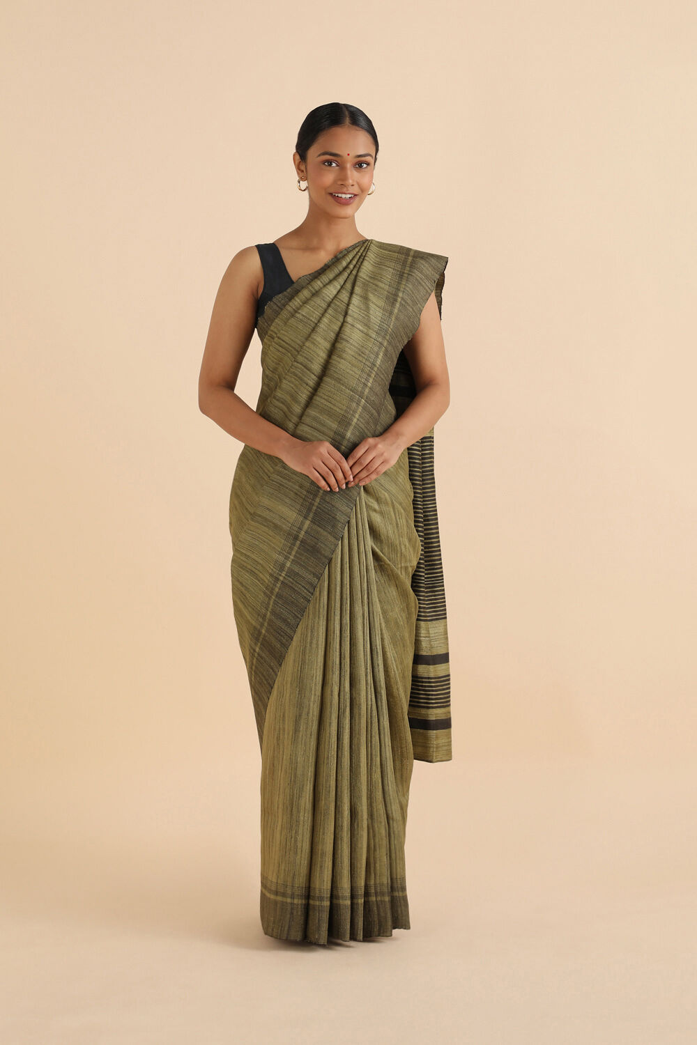 Green Pure Tussar Silk Bhagalpuri Saree image number null