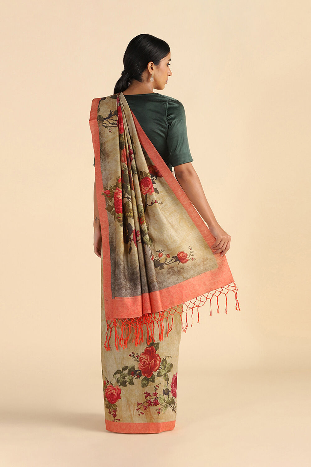 Yellow Digital Printed Pure Tussar Silk Saree image number null