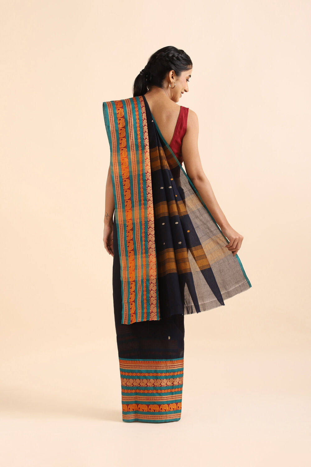 Black Pure Cotton South Saree image number null