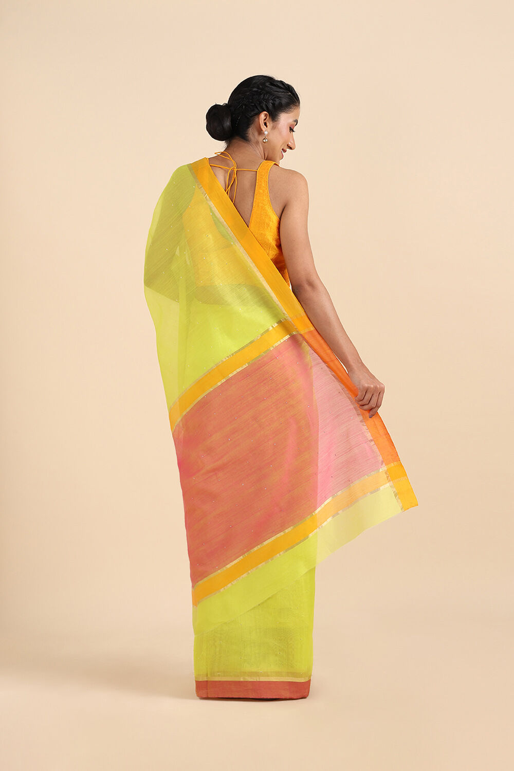 Light Neon Yellow Pure Silk Cotton Mukaish Saree image number null