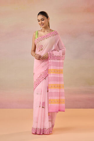Light Pink Block Printed Bengal Pure Cotton Kota Saree thumbnail image number null
